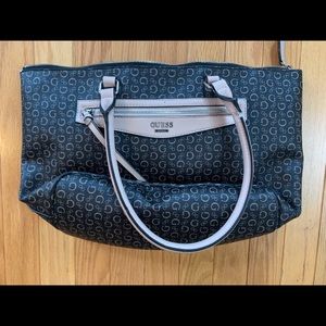 GUESS Logo Tote Bag – Black & Beige Classic Shoulder Bag